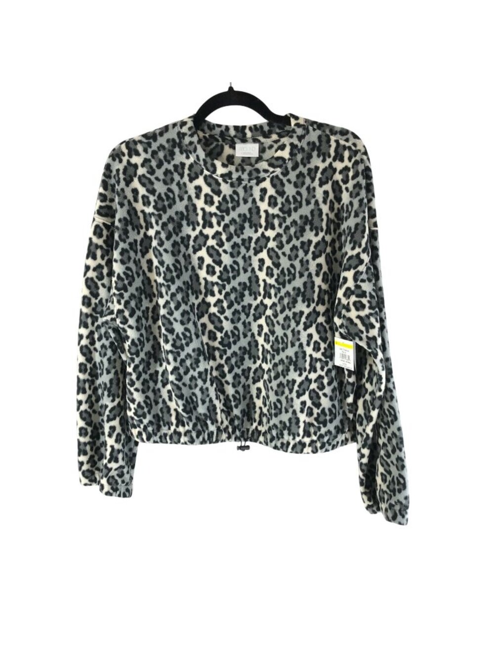 Abound Womens Top Pullover Fleece Crew Neck Leopard Print Gathered Hem Gray XS